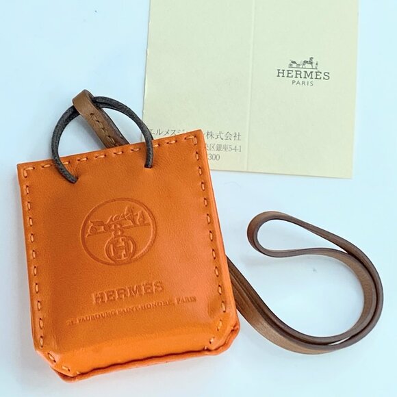 HERMES Sack Quorange Orange Amu Milo Lambskin Swift Shopping Bag Charm GS312 - Picture 1 of 11